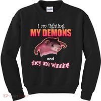 Im Fighting My Demons And They Are Winning Rat Word Art Meme Kids Sweatshirt thumb 0