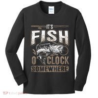 Its Fish Oclock SomewhereFunny Fishing Kids Long Sleeve Shirt thumb 0