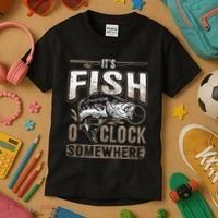 Its Fish Oclock SomewhereFunny Fishing Kids T-Shirt thumb 3