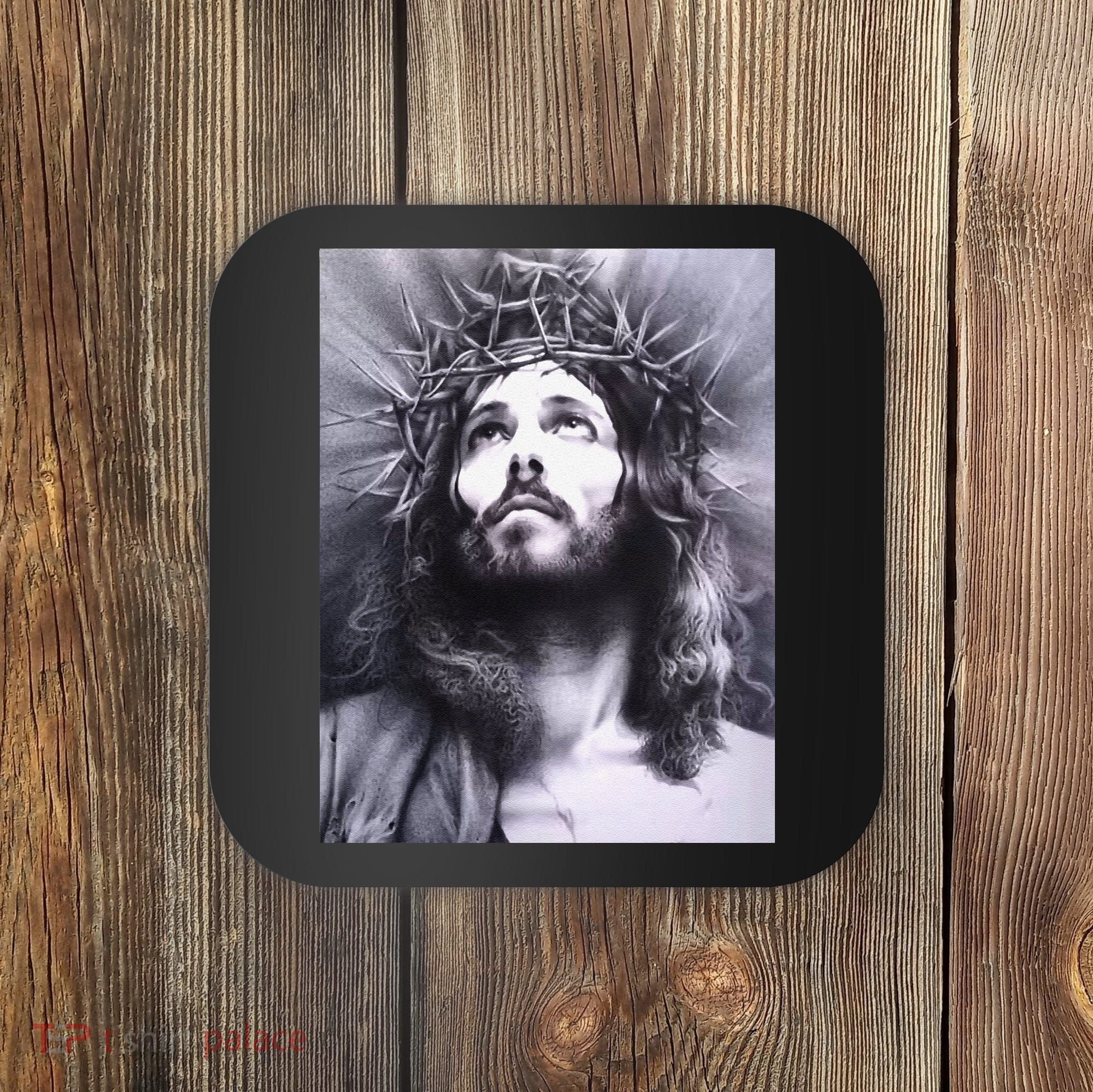 Image Face Of Jesus On A Cross With Crown Of Thorns Coaster