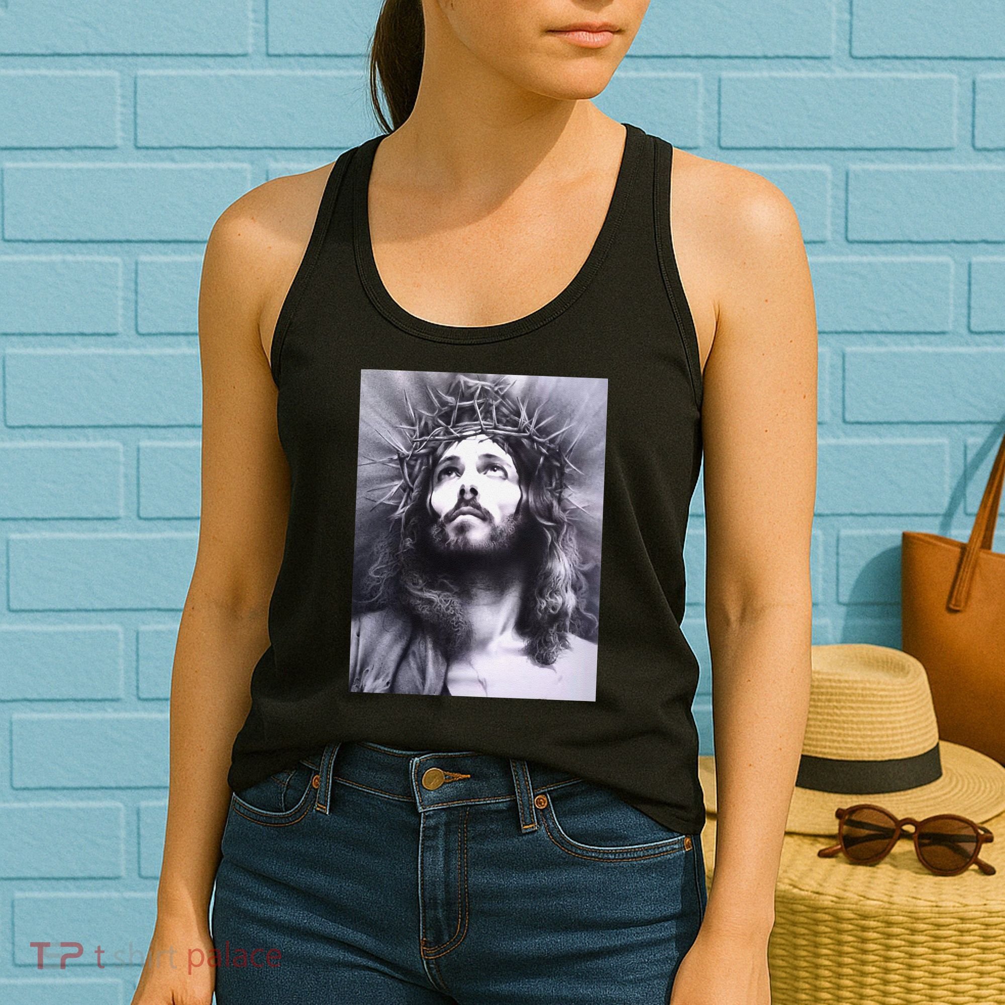 Image Face Of Jesus On A Cross With Crown Of Thorns Women's Tank Top