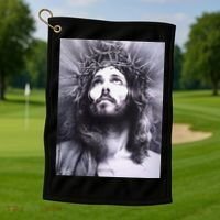 Image Face Of Jesus On A Cross With Crown Of Thorns Golf Towel thumb 1
