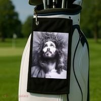 Image Face Of Jesus On A Cross With Crown Of Thorns Golf Towel thumb 2