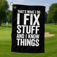 I Fix Stuff And I Know Things Mechanic Golf Towel thumb 1