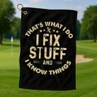 I fix Stuff and I Know ThingsMechanic Engineer Garage Golf Towel thumb 1