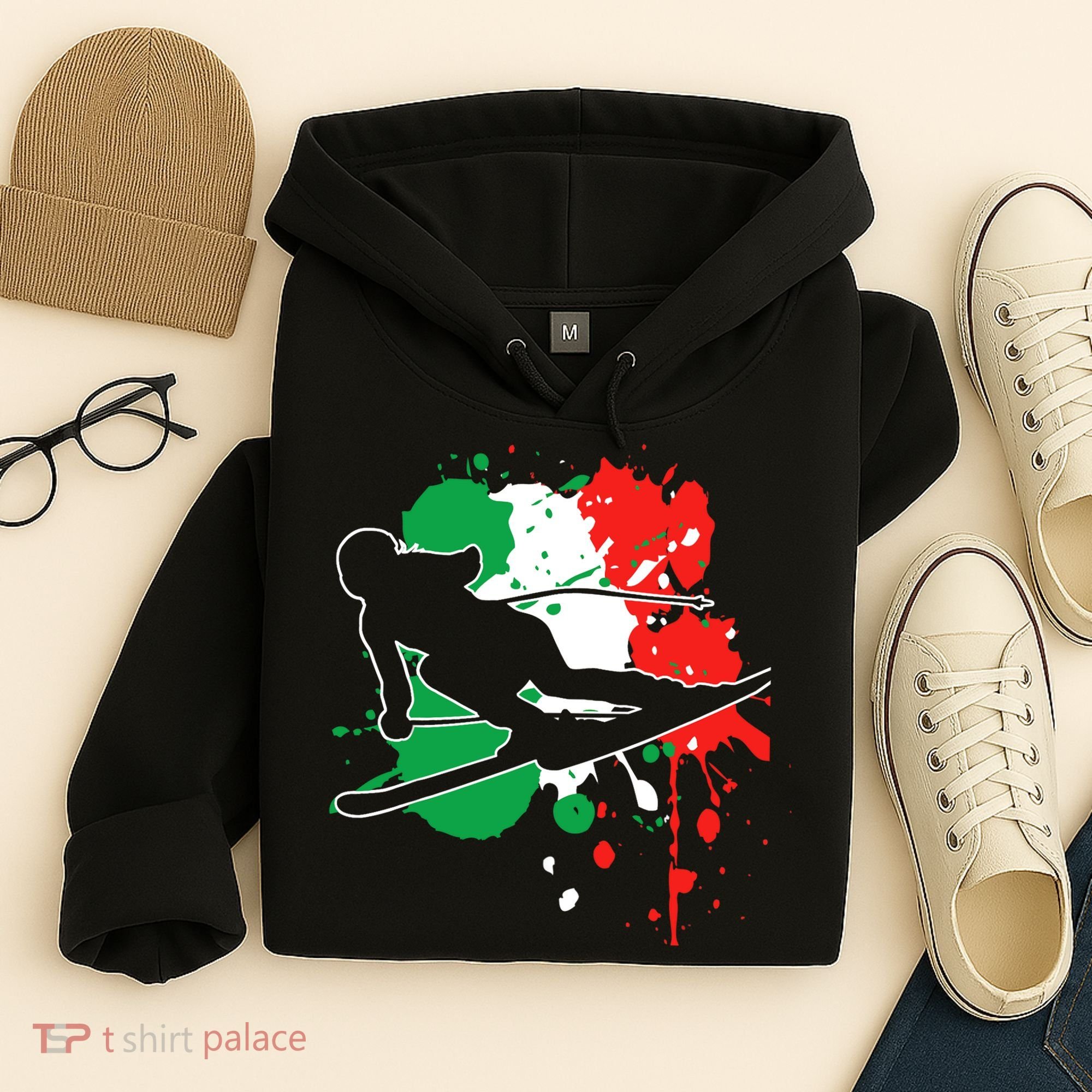 Italy Flag Skier Italian Alpine Skiing Hoodie