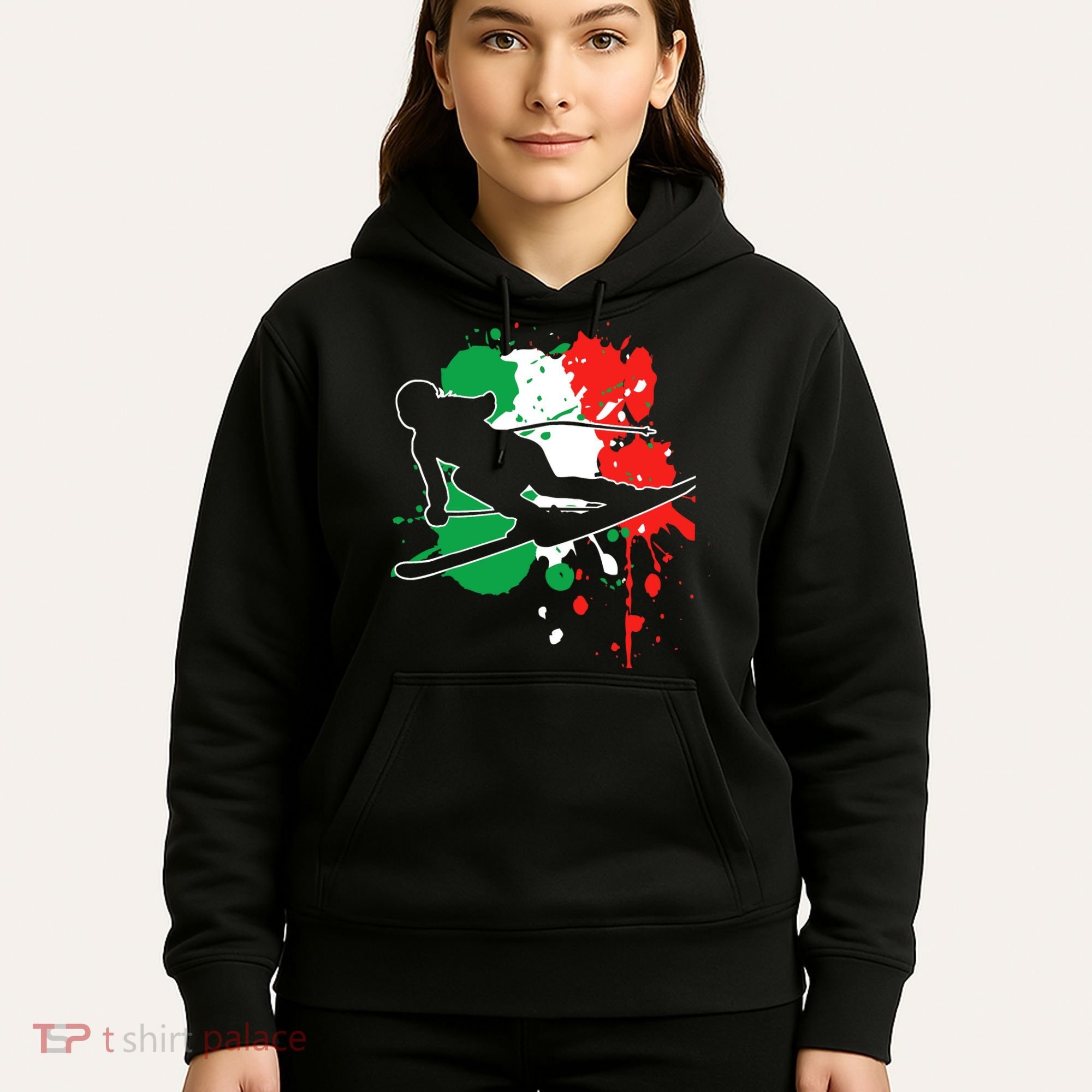 Italy Flag Skier Italian Alpine Skiing Hoodie