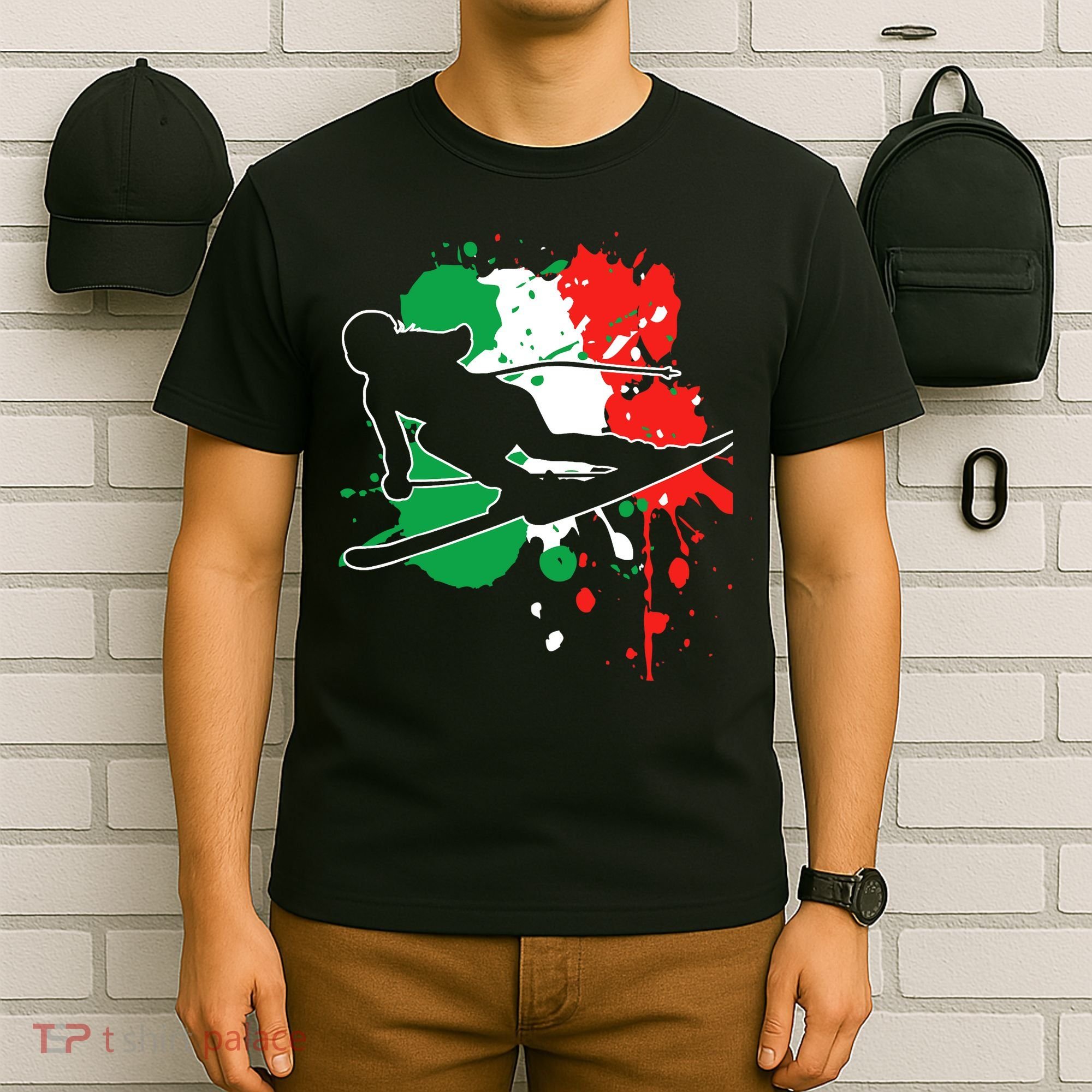 Italy Flag Skier Italian Alpine Skiing T-Shirt