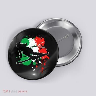 Italy Flag Skier Italian Alpine Skiing Button