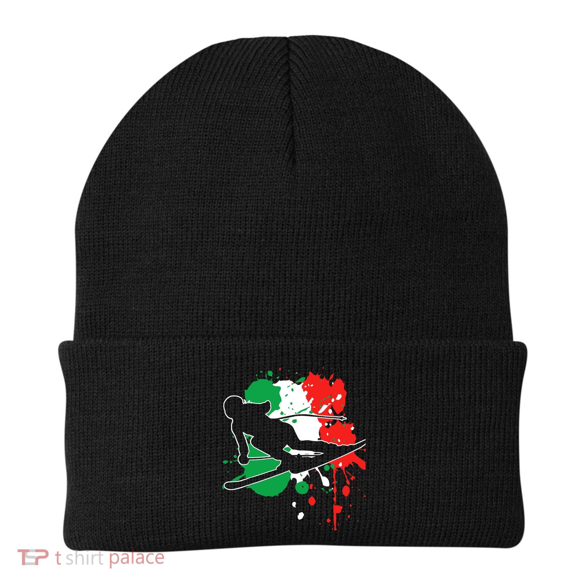 Italy Flag Skier Italian Alpine Skiing Beanie