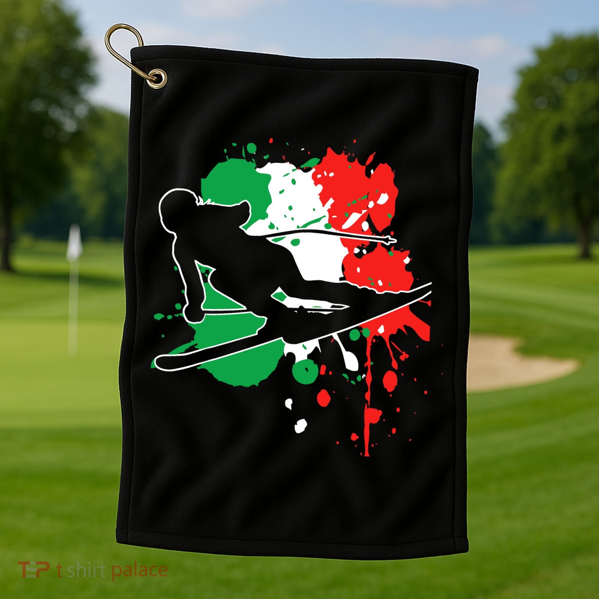 Italy Flag Skier Italian Alpine Skiing Golf Towel
