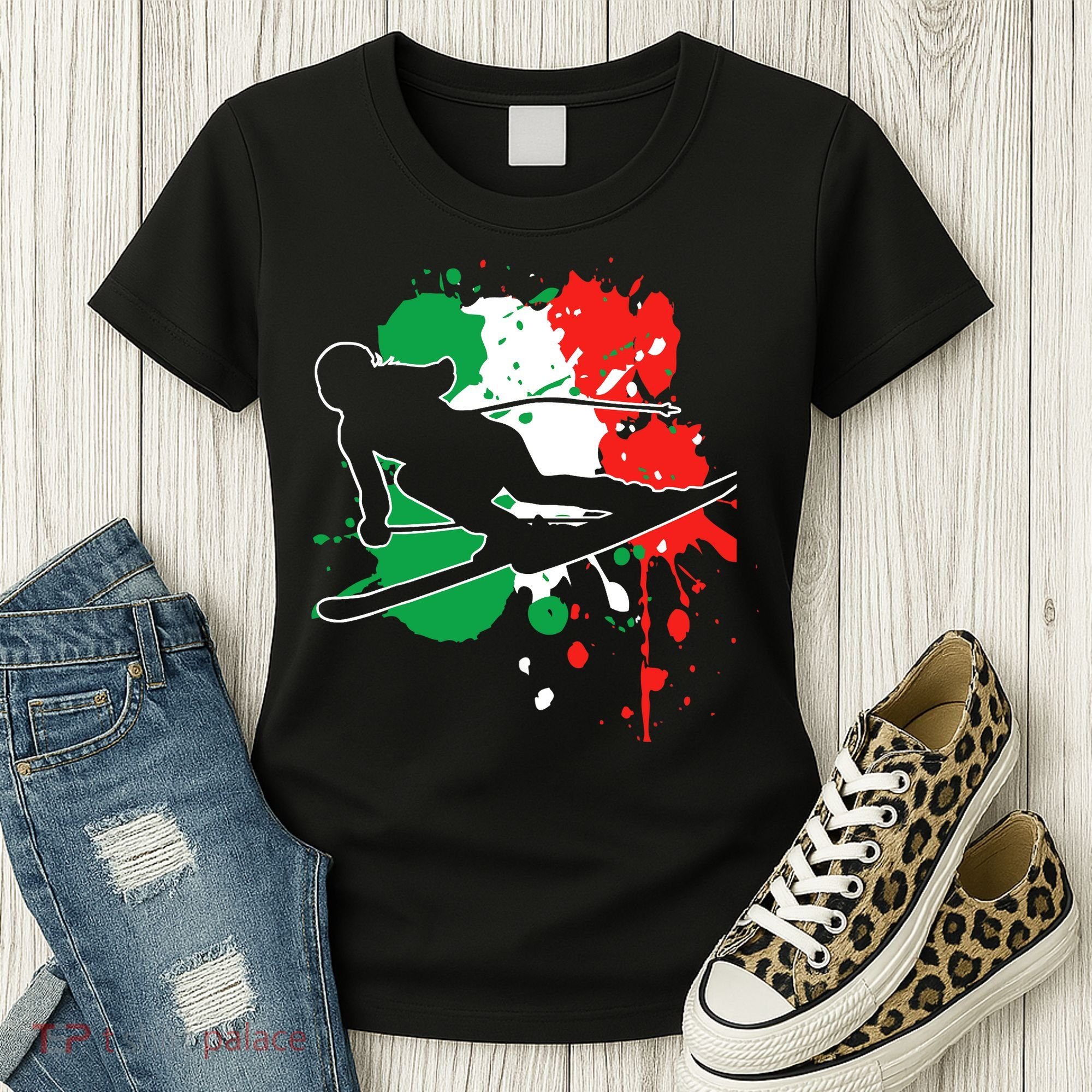 Italy Flag Skier Italian Alpine Skiing Women's T-Shirt