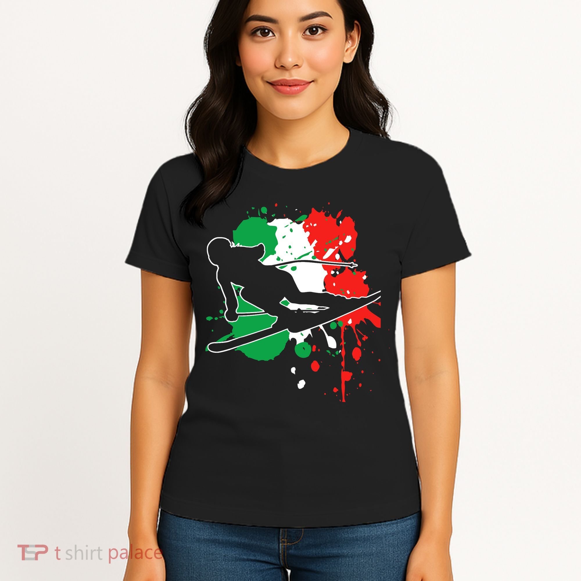 Italy Flag Skier Italian Alpine Skiing Women's T-Shirt