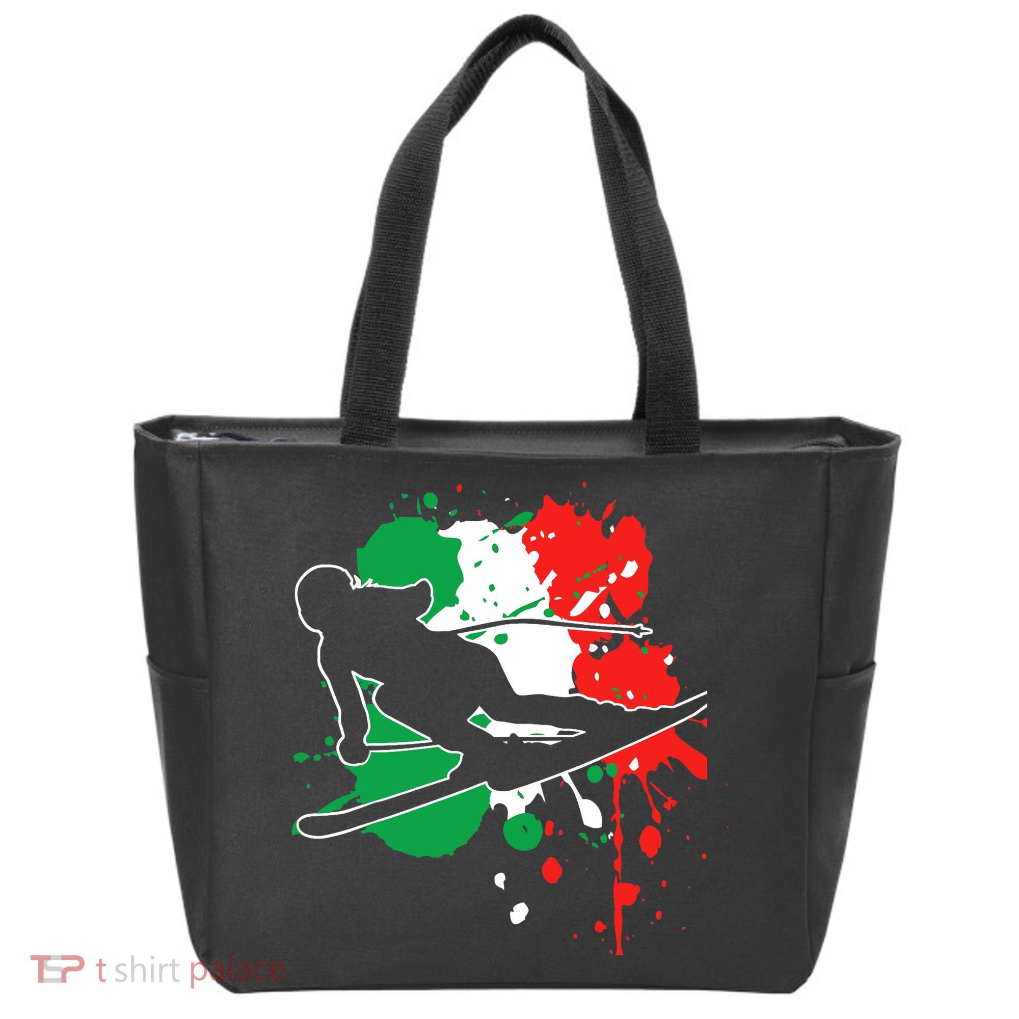 Italy Flag Skier Italian Alpine Skiing Tote Bag