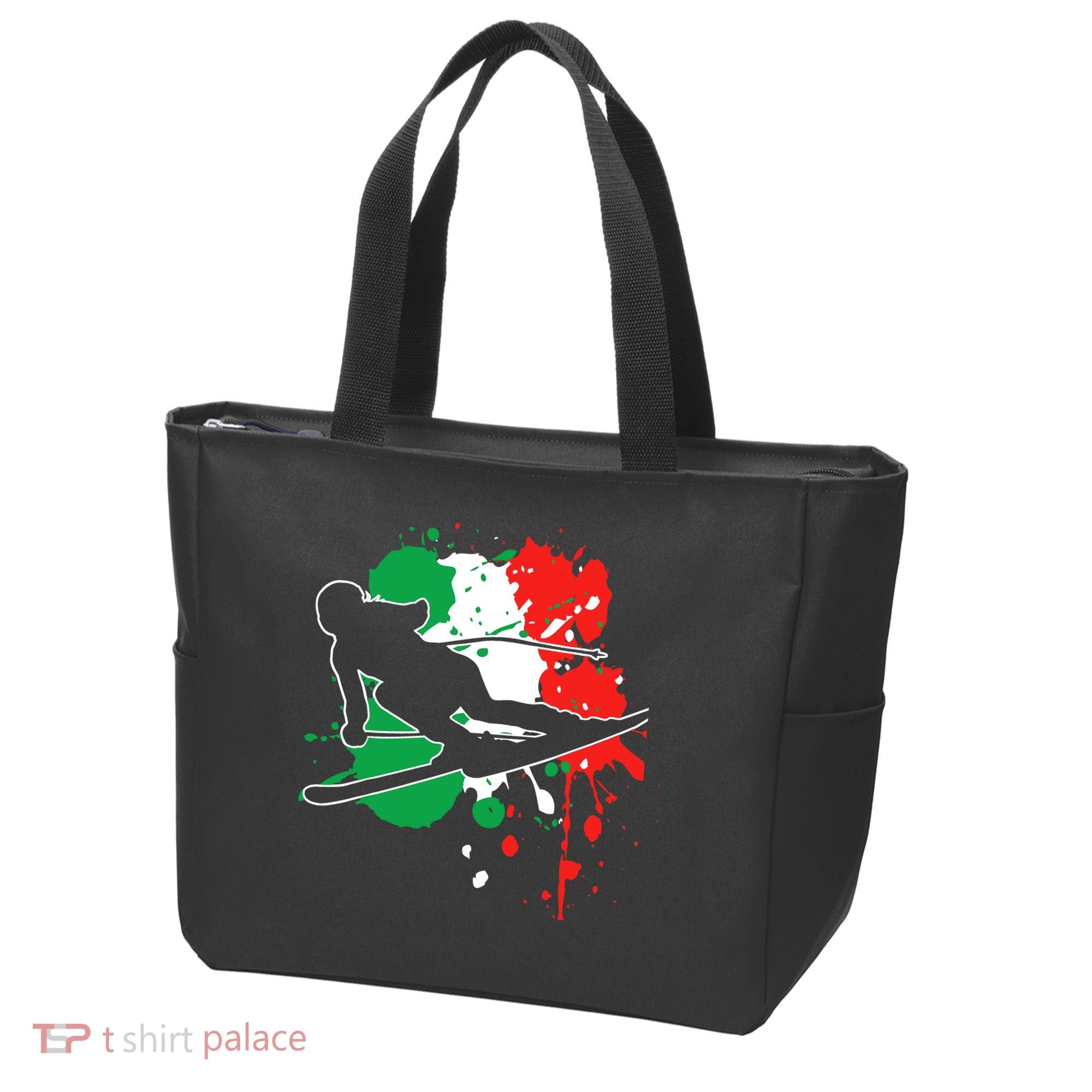 Italy Flag Skier Italian Alpine Skiing Tote Bag