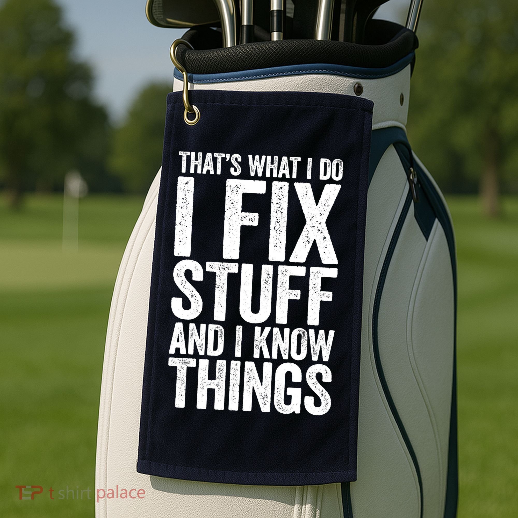 I Fix Stuff And I Know Things Mechanic Golf Towel