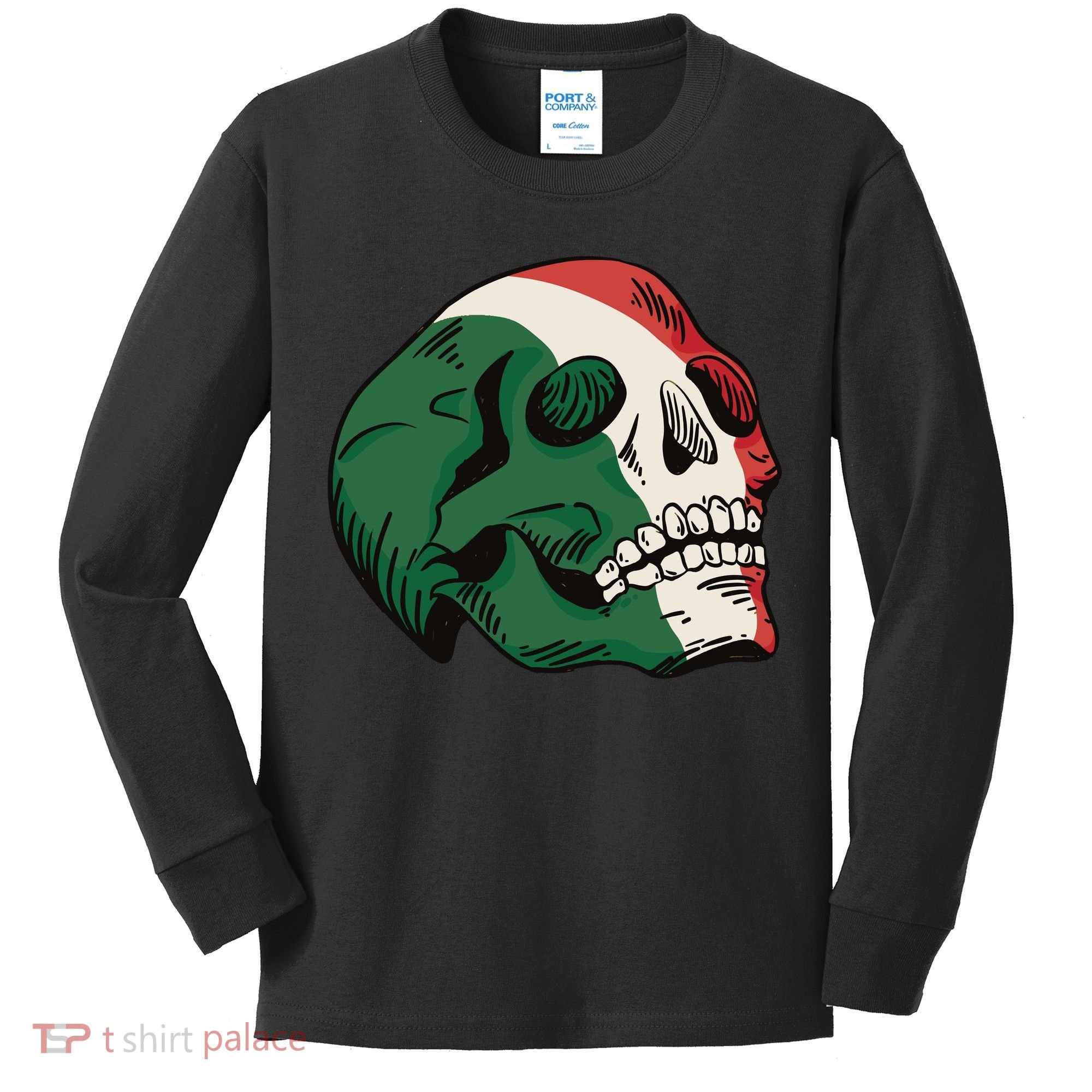 Italian Flag Skull Kids Long Sleeve Shirt