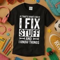 I Fix Stuff And I Know Things Graphic Print Kids T-Shirt thumb 3