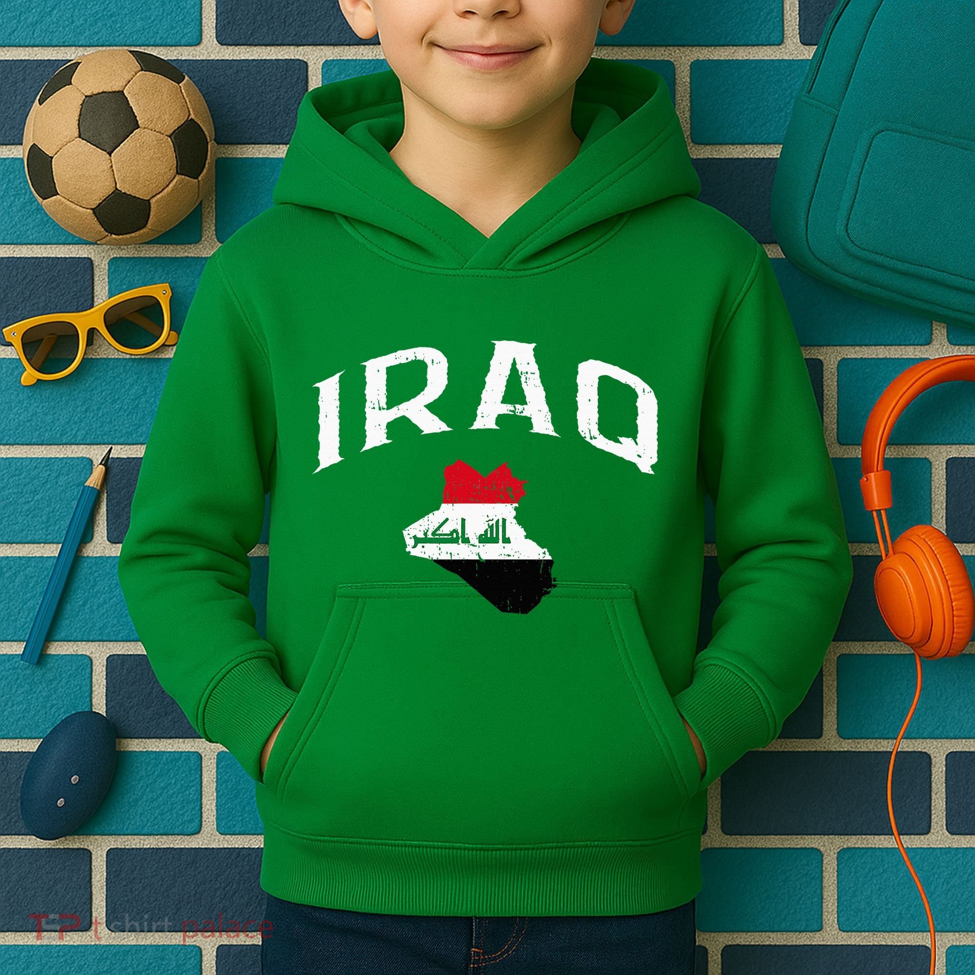 Iraq Flag Throwback Sport Souvenir Kids Hoodie