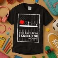 Ice Fishing Tip Up The Only Flag I Kneel For Kids T-Shirt thumb 3
