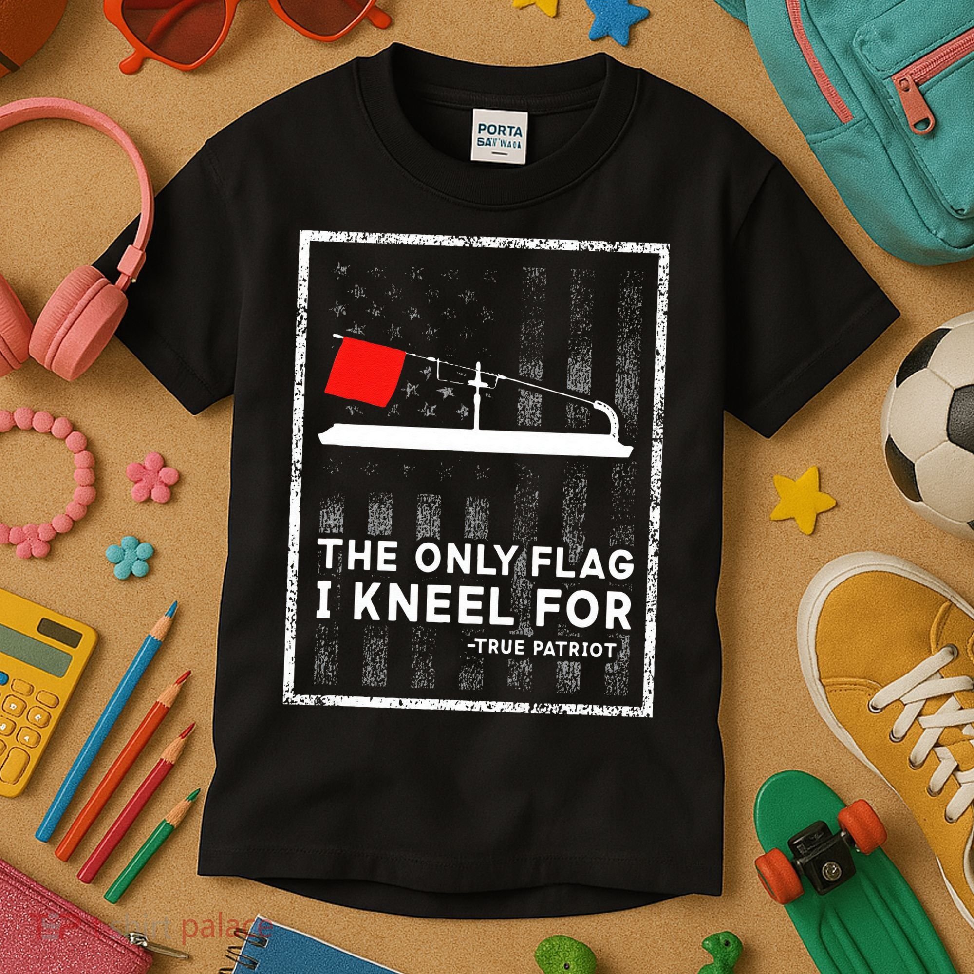 Ice Fishing Tip Up The Only Flag I Kneel For Kids T-Shirt