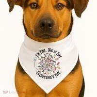 Im Fine This Is Fine Everything Is Fine Funny Christmas USA-Made Doggie Bandana thumb 1