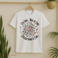 Im Fine This Is Fine Everything Is Fine Funny Christmas T-Shirt thumb 2