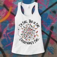 Im Fine This Is Fine Everything Is Fine Funny Christmas Women's Tank Top thumb 3