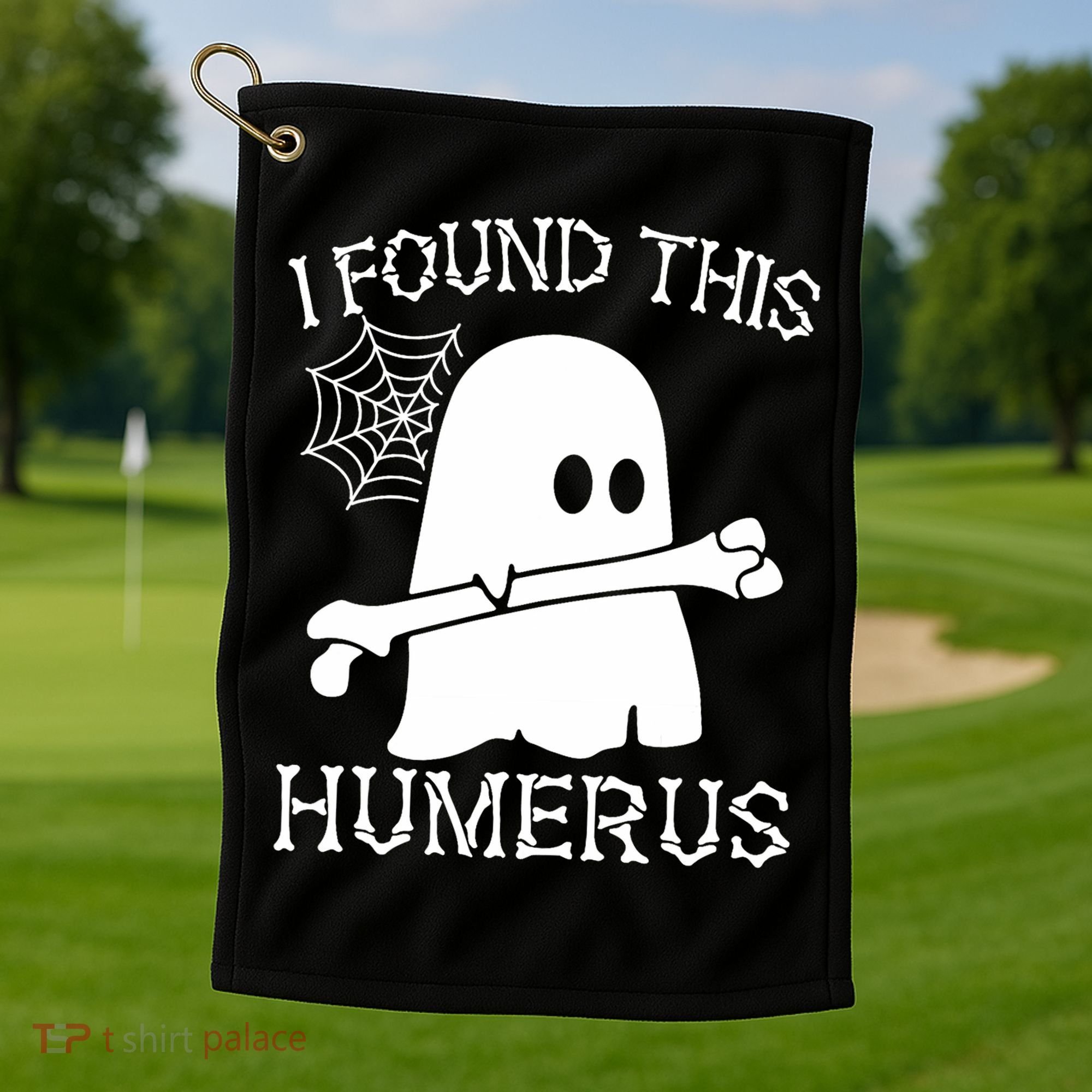 I Found This Humerus Halloween Ghost Humorous Saying Funny Golf Towel
