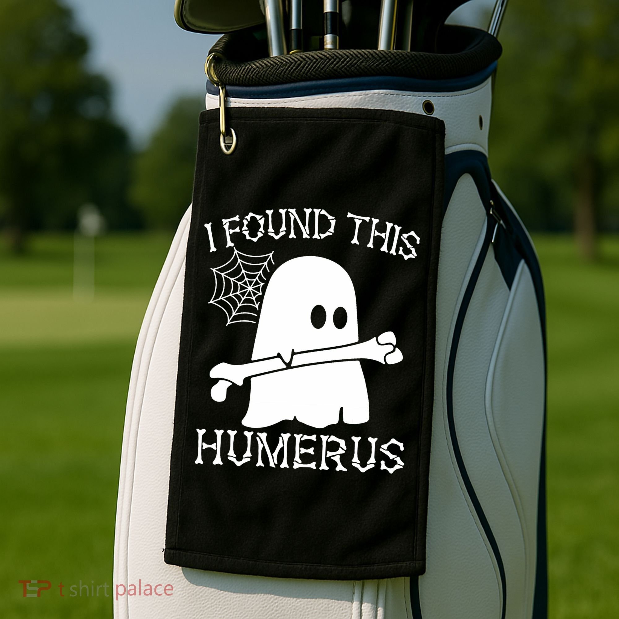 I Found This Humerus Halloween Ghost Humorous Saying Funny Golf Towel