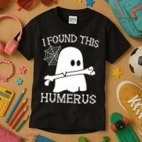 I Found This Humerus Halloween Ghost Humorous Saying Funny Kids T-Shirt thumb 3