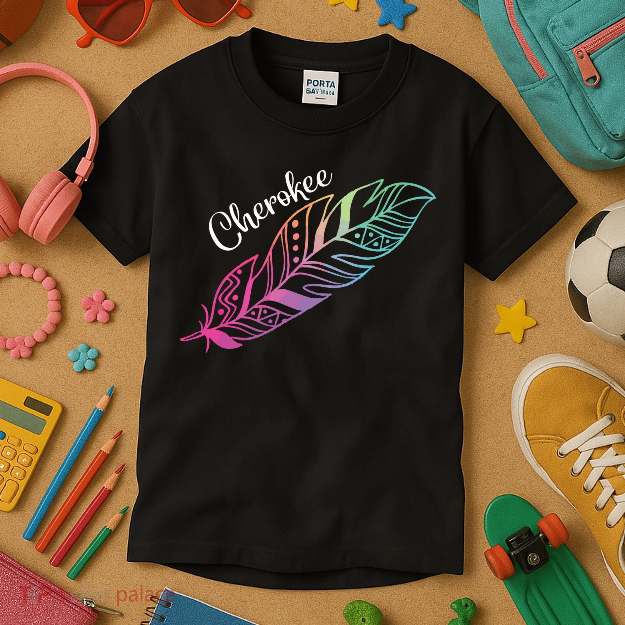 Indigenous Feather Tee Native American Cherokee Tribe Kids T-Shirt