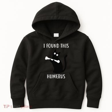 I Found This Humerus Funny Black Cat Kids Hoodie