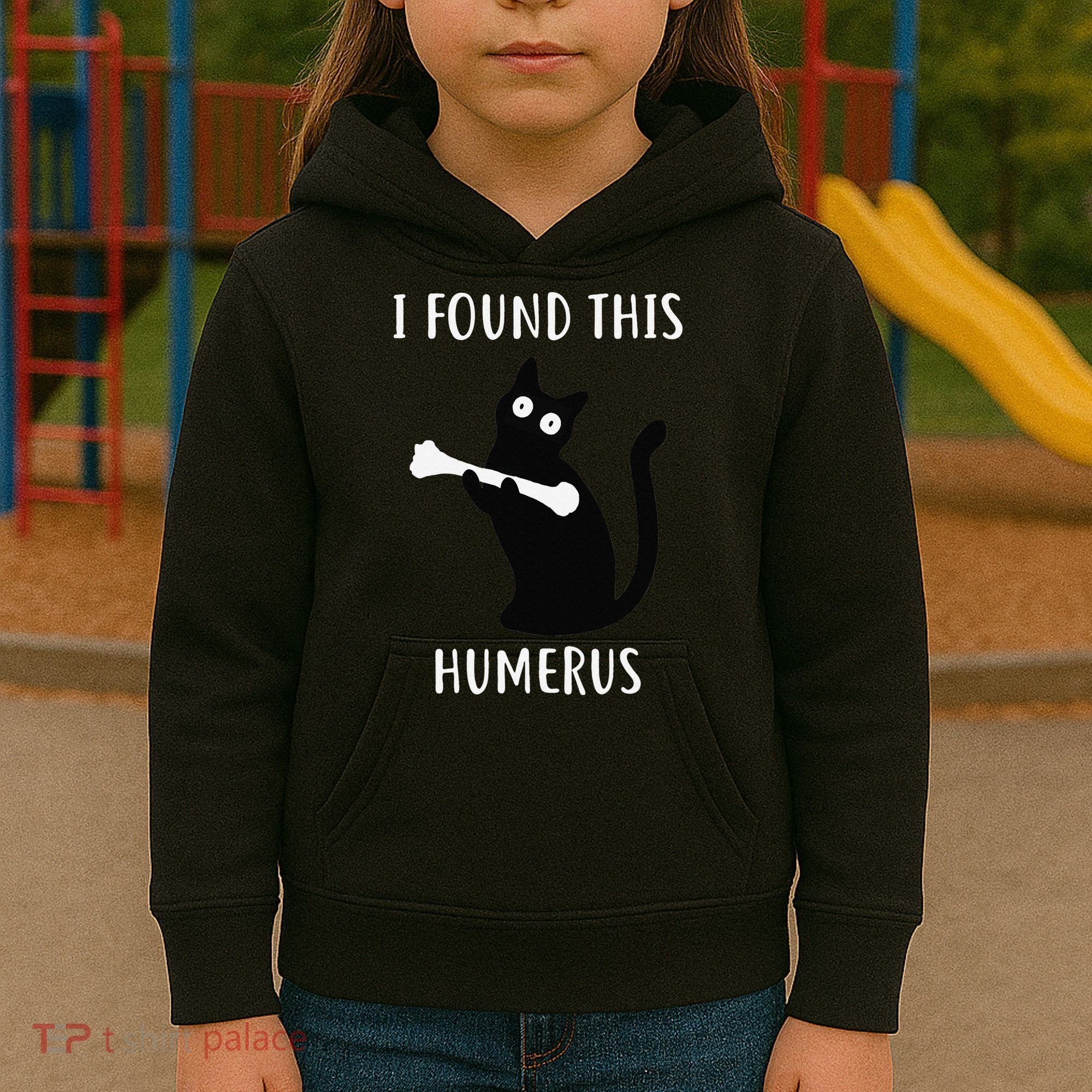 I Found This Humerus Funny Black Cat Kids Hoodie