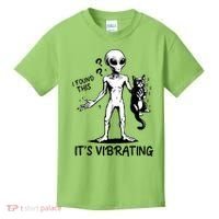 I Found This It's Vibrating Funny Alien Cat Kids T-Shirt thumb 0