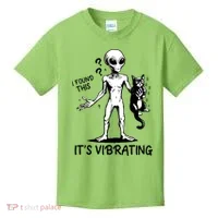 I Found This It's Vibrating Funny Alien Cat Kids T-Shirt thumb 0
