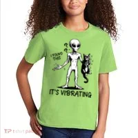 I Found This It's Vibrating Funny Alien Cat Kids T-Shirt thumb 2