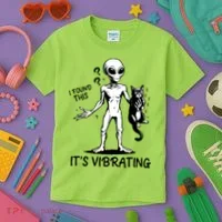 I Found This It's Vibrating Funny Alien Cat Kids T-Shirt thumb 3