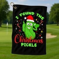 I Found The Christmas Pickle Funny Xmas Party Gift Golf Towel thumb 1