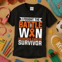 I Fought The Battle And Win Leukemia Cancer Survivor Kids T-Shirt thumb 3