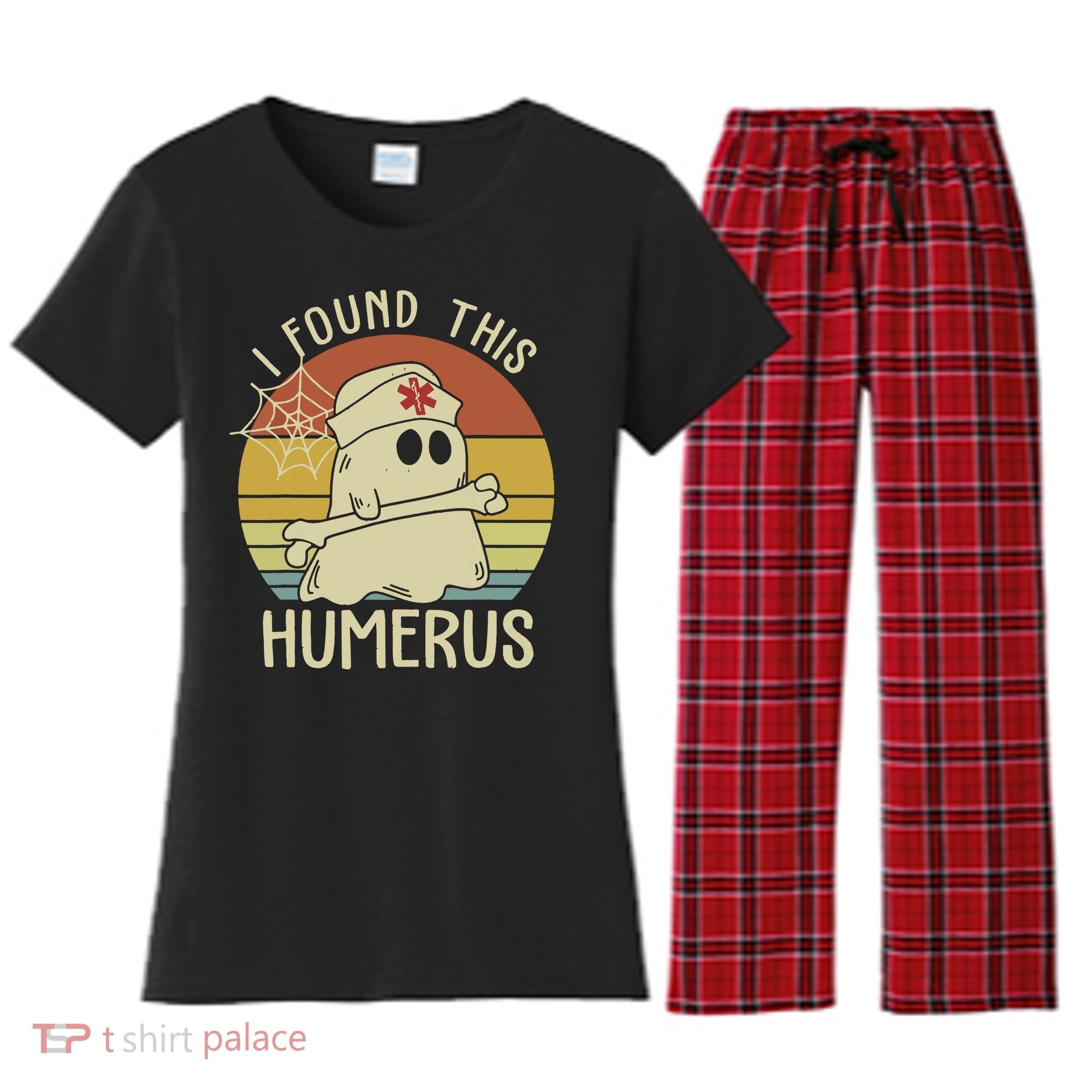 I Found This Humerus Halloween Nurse Nursing Ghost Humorous Women's Flannel Pajama Set