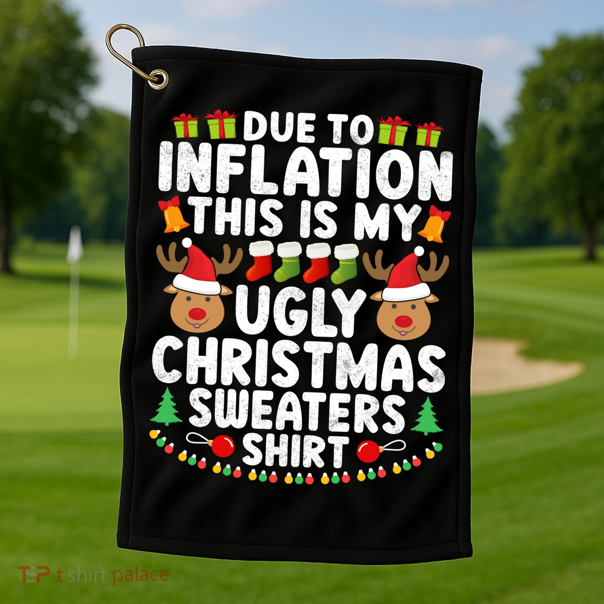 Inflation Fun Ugly Christmas Sweater Golf Towel