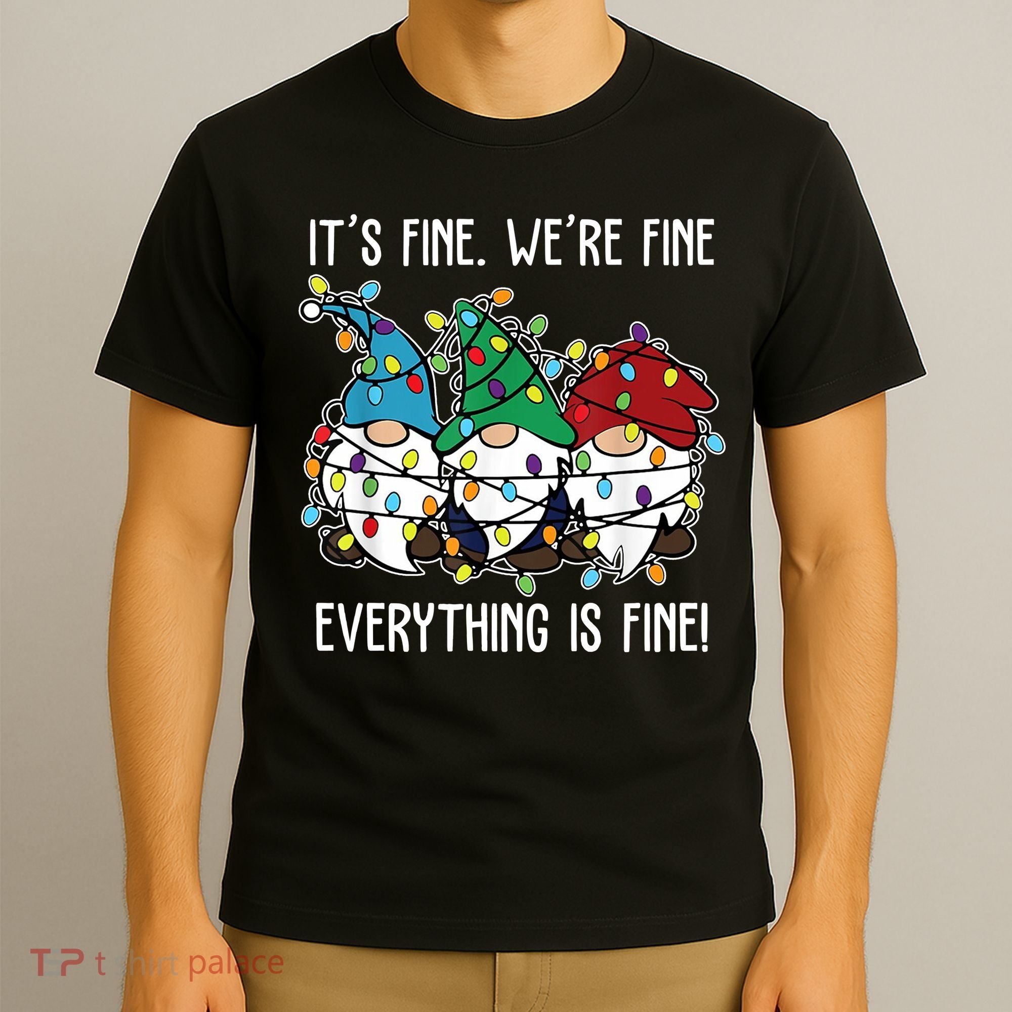 Its Fine Were Fine Everything Is Fine Gnome Funny Christmas T-Shirt