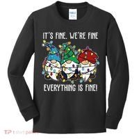 Its Fine Were Fine Everything Is Fine Gnome Funny Christmas Kids Long Sleeve Shirt thumb 0