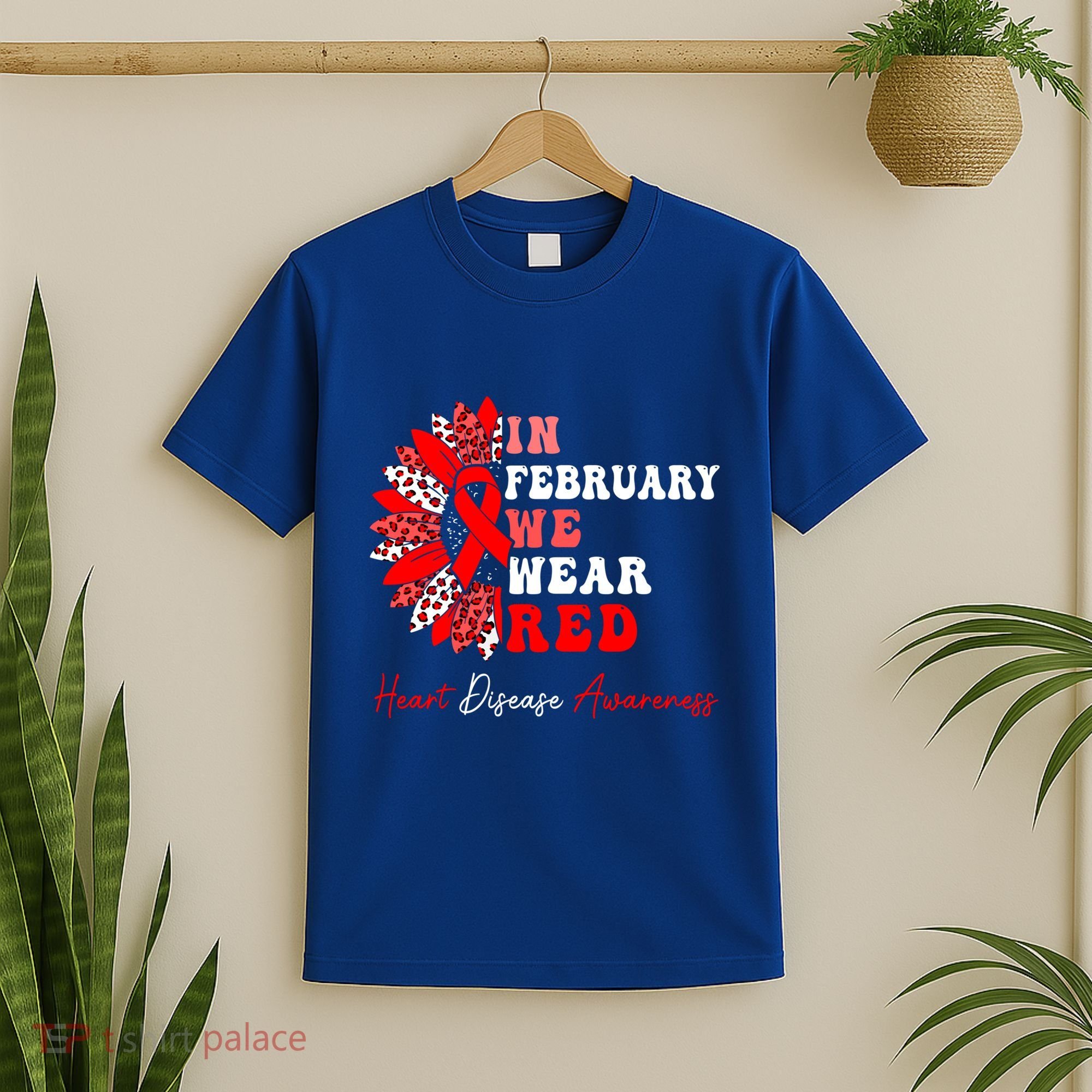 In February We Wear Red Heart Disease Awareness Red Ribbon Meaningful Gift T-Shirt