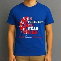 In February We Wear Red Heart Disease Awareness Red Ribbon Meaningful Gift T-Shirt thumb 3