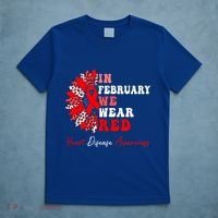 In February We Wear Red Heart Disease Awareness Red Ribbon Meaningful Gift T-Shirt thumb 5