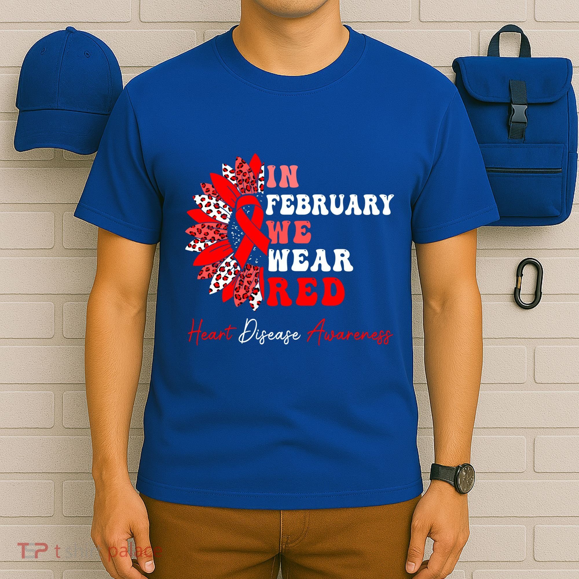 In February We Wear Red Heart Disease Awareness Red Ribbon Meaningful Gift T-Shirt