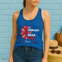 In February We Wear Red Heart Disease Awareness Red Ribbon Meaningful Gift Women's Tank Top thumb 2