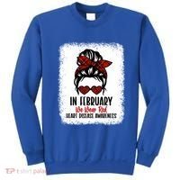 In February We Wear Red Heart Disease Awareness Gift Sweatshirt thumb 0